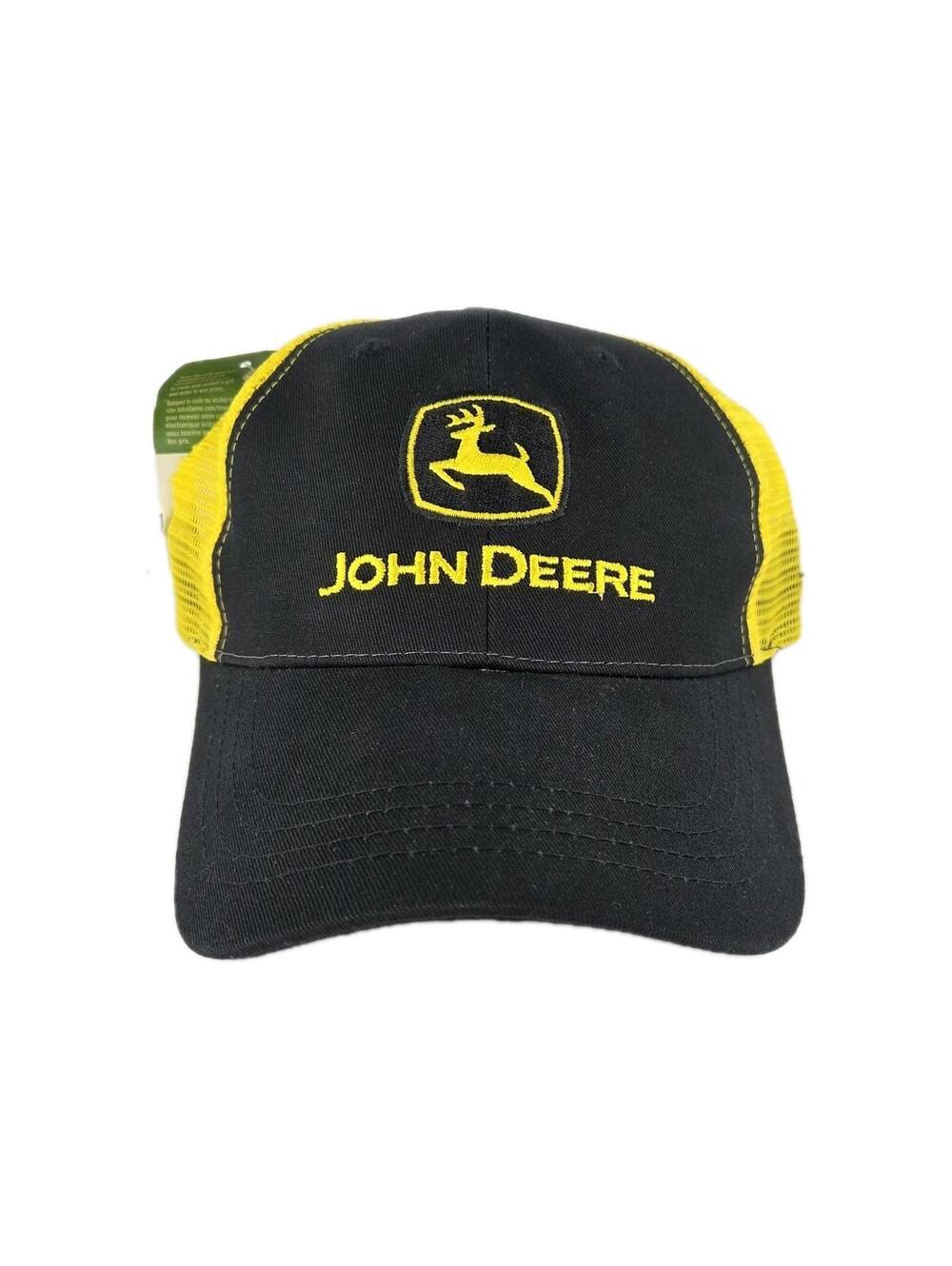 John Deere Logo Hat Richardson 112 SnapBack Black Yellow Mesh Trucker Hats
